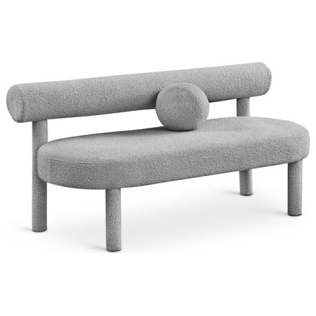 Parlor Boucle Fabric Upholstered Bench, Gray