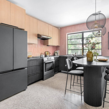 Mid-Century Modern Pink Kitchen in Miami Shores