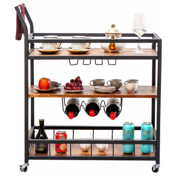 Costa Bar Cart For Home With 3 Tier Storage Shelves, Lockable Caster