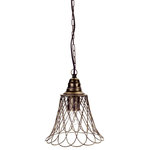 Melrose International - Wire Pendant Light Fixture 35"H Metal/Glass (Hardwire and UL Plug included) - A wire shade resembling an antique reproduction lends grace and beauty.