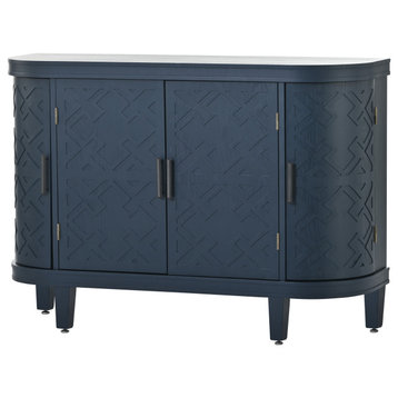 Accent Storage Cabinet Sideboard Wooden Cabinet With Antique Pattern, Navy Blue