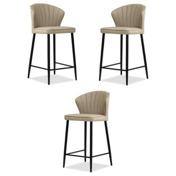 Home Square Counter Stool Wheat Leather in Black Legs - Set of 3