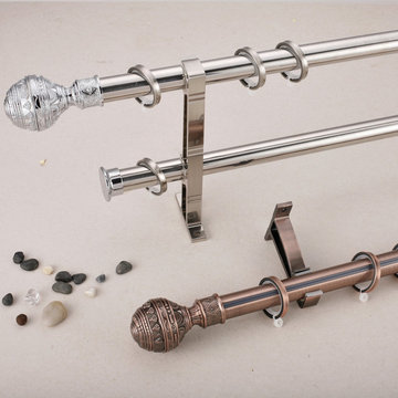 QYR62 1-1/8" Coree 28mm Diameter Steel Curtain Rod Set With Ball Finial