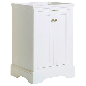 Windsor Matte White Traditional Bathroom Cabinet, 24"