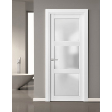 Solid French Door Frosted Glass 3 Lites 24x80 | Lucia 2552 Matte White