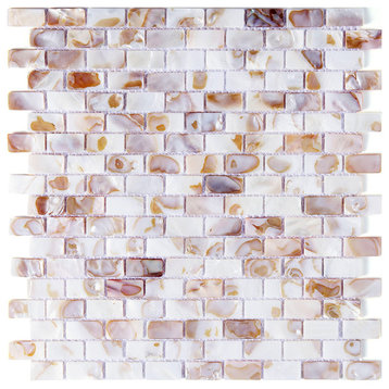 Mother of Pearl Oyster Herringbone Shell Mosaic Tile, Set of 10