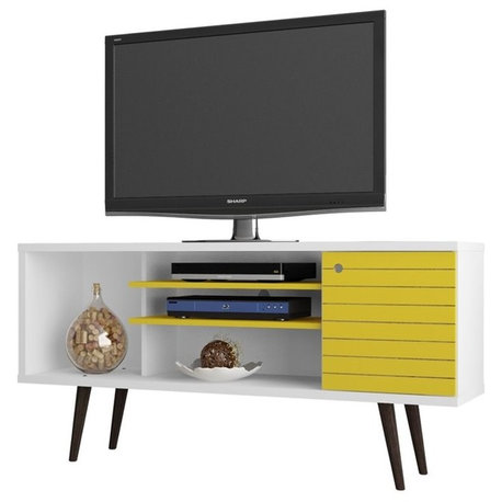 Manhattan Comfort Liberty Wood TV Stand for TVs up to 50" in White/Yellow