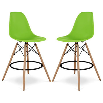 Aron Living Pyramid 28" Plastic and Wood Counter Stools in Green (Set of 2)