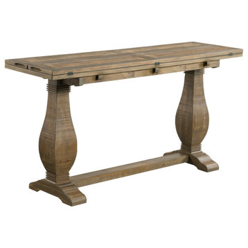 Benzara BM231160 30" Extendable Console Table With Pedestal Base, Brown