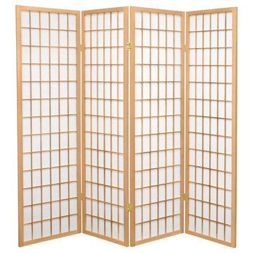 5' Tall Window Pane Shoji Screen, Natural, 4 Panels