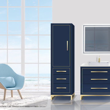 Madeli Estate 36″ in Sapphire Blue with Satin Brass Inlay, Handles and legs
