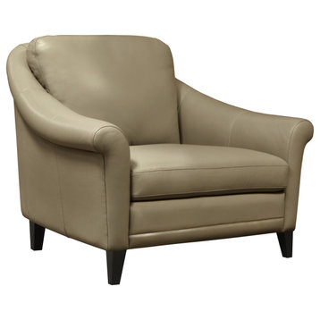 Sienna Genuine Leather Midcentury Modern Armchair, Beige