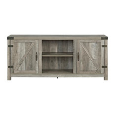 58" Farmhouse TV Stand With Barn Door Side Doors, Gray