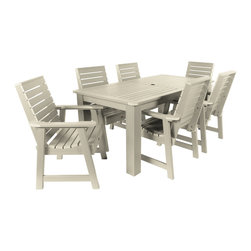 Highwood USA - Weatherly 7-Piece Rectangular Dining Set, Whitewash - Outdoor Dining Sets