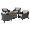 GDF Studio 5-Piece Andrew Outdoor Gray Wicker Chat Set With Stone Fire Pit, Gray