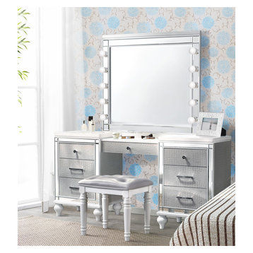 Glam Faux Leather Makeup Vanity Set, Gray