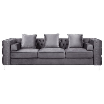 Acme Bovasis Sofa With 5 Pillows Gray Velvet