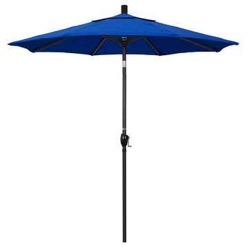 7.5' Black Push-Button Tilt Crank Aluminum Umbrella, Pacific Blue Pacifica