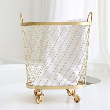 Wire Standing Bathroom Organizer Oval Basket with Wheels
