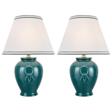 40069-2, Two Pack Set, 17" High, Traditional Ceramic Table Lamp, Green