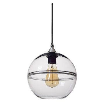 Unique Optic Contemporary Hand Blown Glass Pendant Light, Shade: Clear, 9"
