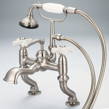 Vintage Classic Deck Mount Tub Faucet With Handshower, Brushed Nickel Finish Wit
