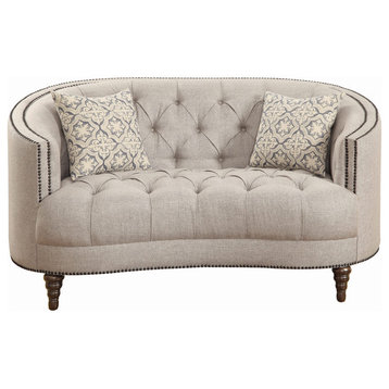 Loveseat with Button Tufting and Nailhead Trim, Gray