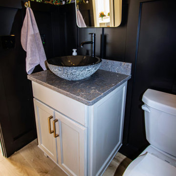 New Build - Powder Room with Cool Gray Vanity and Vessel Sink