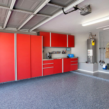 Garages- Pewter and Red Cabinets