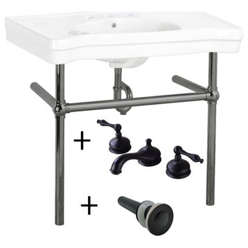 White Console Sink Belle Epoque with Black Nickel Legs and Faucet
