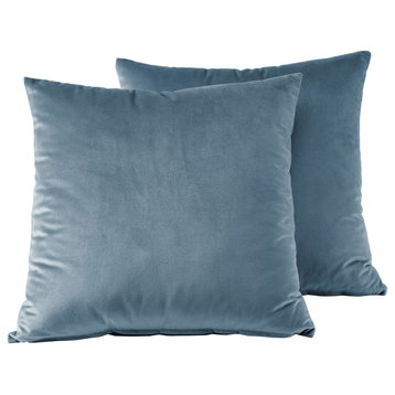 Heritage Plush Velvet Cushion Cover Pair, Denmark Blue, 18w X 18l