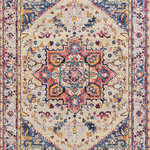 United Weavers - United Weavers Abigail Zariah Cream Accent Rug 1'10x3' - United Weavers Abigail Zariah Cream Accent Rug 1'10 x 3'Add a vibrant and fun touch into any room with this spunky rug. Elaborated edging with a spacious medallion in the middle will truly create a focal point in your space. Featuring dazzling colors of cream, sky blue and magenta pink, this swank area rug will most definitely liven up your decor. Along with a designer look and feel, this exquisite rug is meant for durability with a cotton backing and is stain-resistant for your lifestyle needs.