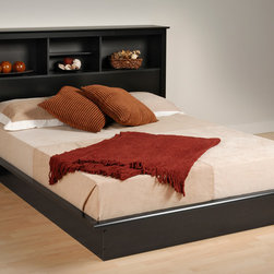 Prepac Black Platform Bed with Bookcase Headboard - Platform Beds