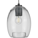 Progress Lighting - Caisson Collection Graphite 1-Light Mini-Pendant - Infuse your home with the subtle industrial flair of this mini-pendant. Inspired by the outstanding architecture of suspension bridges, the light fixture features a fabric cord that attaches to a beautiful graphite light base and smooth round ceiling plate. A clear glass shade with a rolled rim at its bottom adds an extra touch of artisan inspiration.