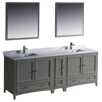 Oxford Traditional Double Sink Bathroom Vanity, Gray, 84"