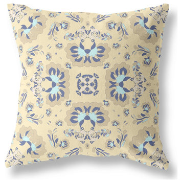 18" X 18" Yellow Broadcloth Floral Throw Pillow