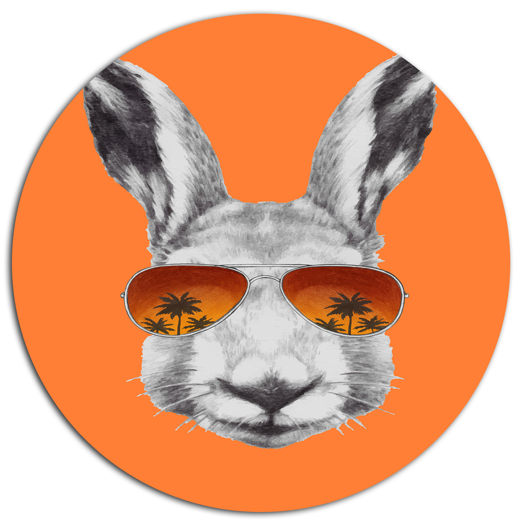 Designart funny rabbit with sunglasses disc animal metal circle wall