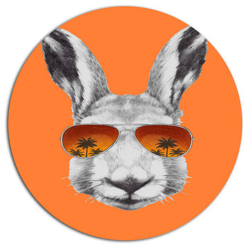 Funny Rabbit With Sunglasses, Modern Animal Disc Metal Artwork, 11"