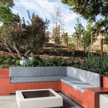 Modern stone bench with fire pit
