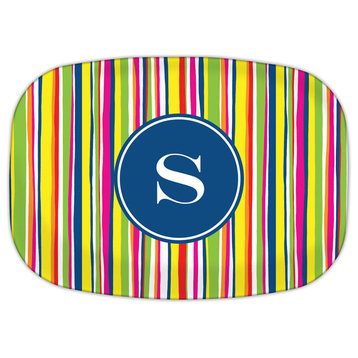 Melamine Platter Bright Stripes Single Initial, Letter Y