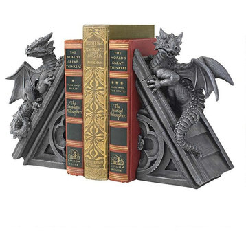 Decorative Gothic Winged Dragons Sculpture Statue Bookends - Gift Item