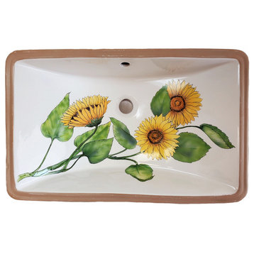 Sunflower Undercounter Handpainted Sink with Accent Tile