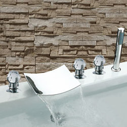 Waterfall Chrome Three Handles Widespread Bathroom Sink Faucet T7020 - Bathtub Faucets