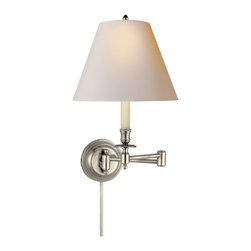 Visual Comfort - Candlestick Swing Arm Wall Sconce, Plug, 1-Light  Nickel,  Paper Shade, 16"H - Wall Sconces