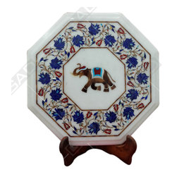 BORDERED ELEPHANT FIGURINE MARBLE TILE - Tile Murals