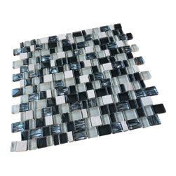 White, Black and Blue Random Brick Cubes Pattern Glass Mosaic Tiles - Home Accessories & Decor