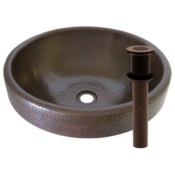 Granada Copper Bathroom Sink and Strainer Drain, Antique