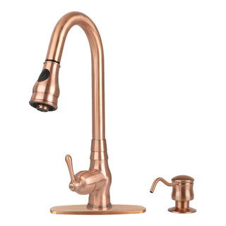 Copper Pull Down Kitchen Faucet With Soap Dispenser and Deck Plate, All ...