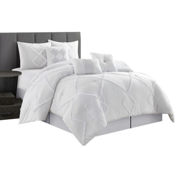 Alissar 7 Piece Comforter Set, White, King
