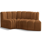 Meridian Furniture - Arc Velvet Upholstered 3-Pc. S-Shaped Modular Sectional, Saddle - Give your living room or den the perfect blend of style and versatility with this Arc velvet fabric curved modular Sectional. Part of the Arc modular furniture collection, this Sectional comes upholstered in rich saddle velvet fabric and features deep channel tufting that adds a touch of luxury while enhancing comfort and support. A seamless combination of form and function, this chair can be used with other Arc pieces to create a myriad of configurations in your well-curated room.